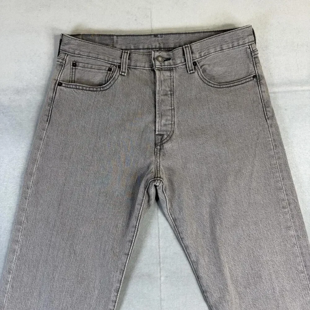 Levis 501 Jeans Mens 32x32 Gray Medium Wash Straight Leg Button Classic Denim